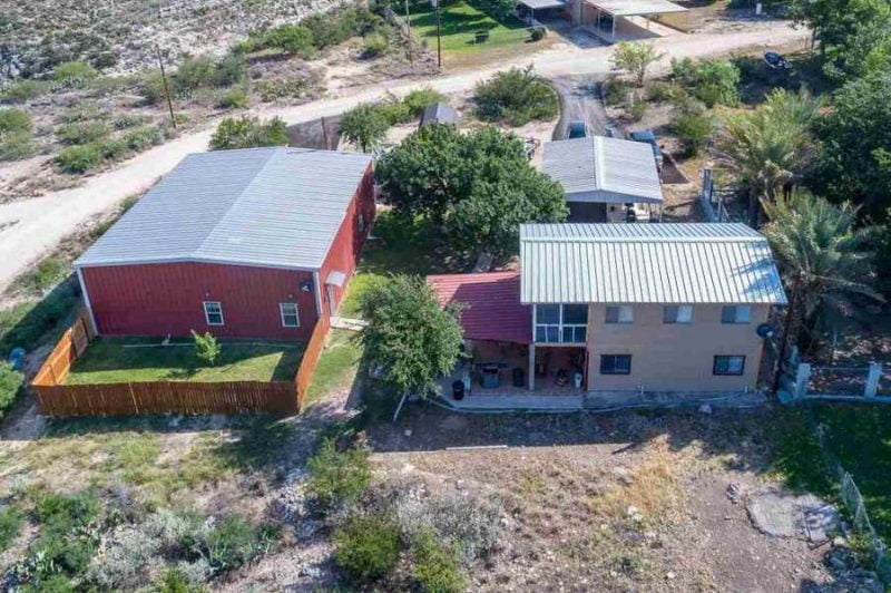 Metal Barn Home in texas drone shot